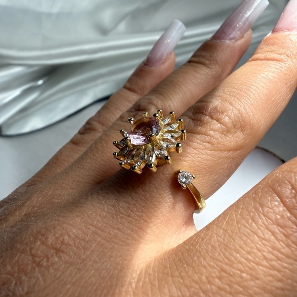 SPINNER CRYSTAL Pink Floral Ring WEDDING GIFT BEST GIFT  FASHION JEWELLERY - Picture 3 of 10